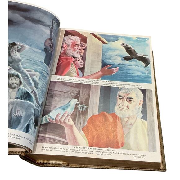 Vtg Holy Bible Torah Jewish Family 1957 Leonard S. Davidow MCM Gold Illustrated - Picture 6 of 16